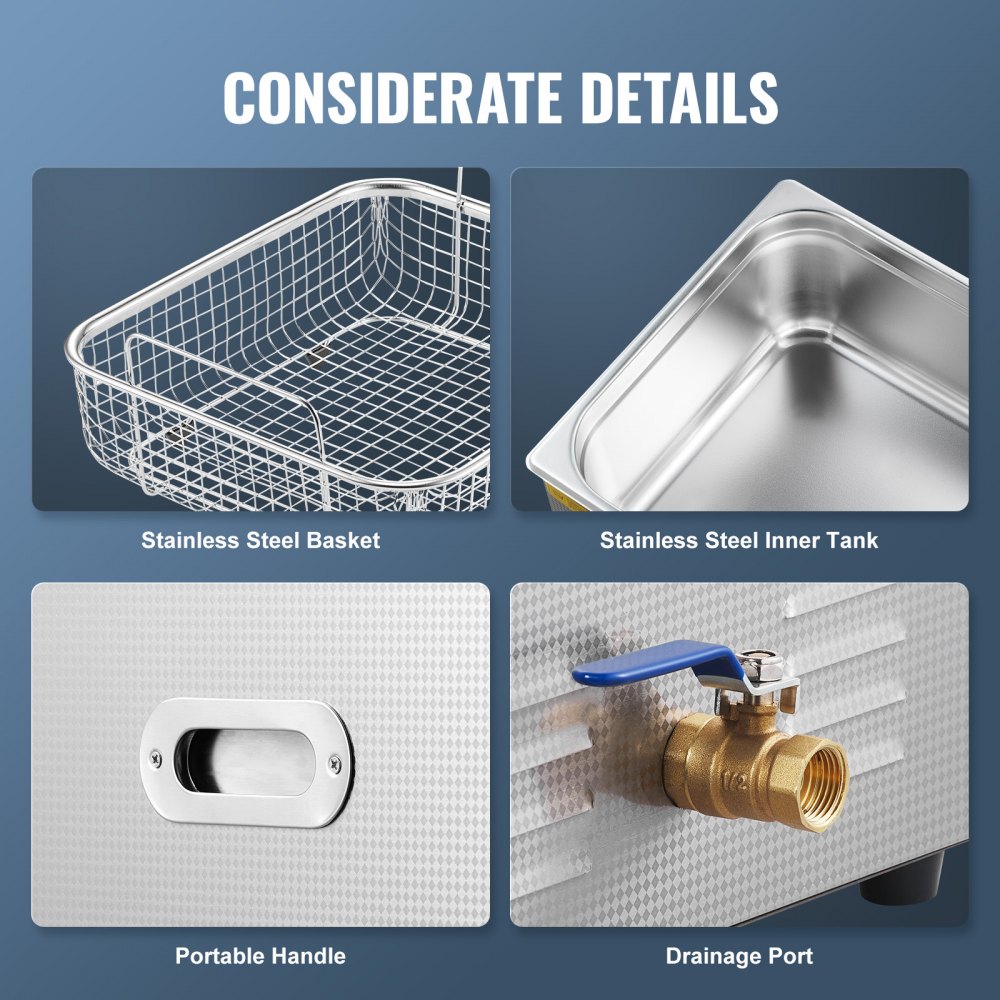 VEVOR Ultraschallreiniger 15 L professionelle 360 W Reinigungsmaschine mit Timer & Heizung, digitaler 40 kHz Ultraschallreiniger mit Korb für Uhrgläser Schmuckhalter Industrieteile Werkzeuge Silber