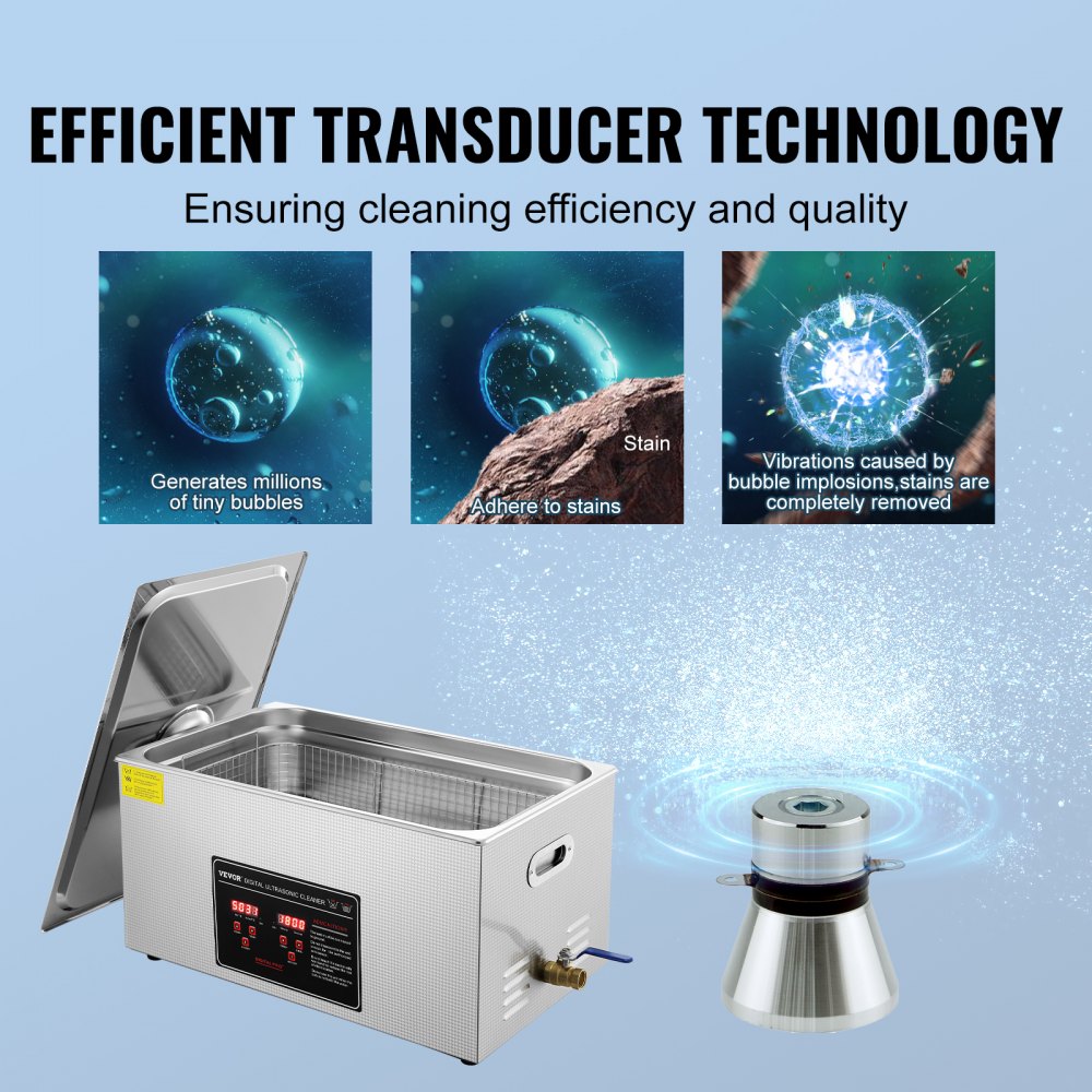 VEVOR Ultrasonic Cleaner, Ultrasonic Stainless Steel Cleaning Device, 480 W, 22 L Ultrasonic Cleaning Device with Digital Display, 0-30 Min, Ultrasonic Cleaning for Jewelry, Glasses, Watches, etc.