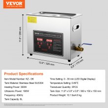 VEVOR Ultraschallreiniger Ultraschall Edelstahl-Reinigungsgerät 300 W, 6 L Ultraschallreinigungsgerät mit digitaler Anzeige 0-30 Min, Reinigung Ultraschall für Schmuck, Brillen, Uhren usw.