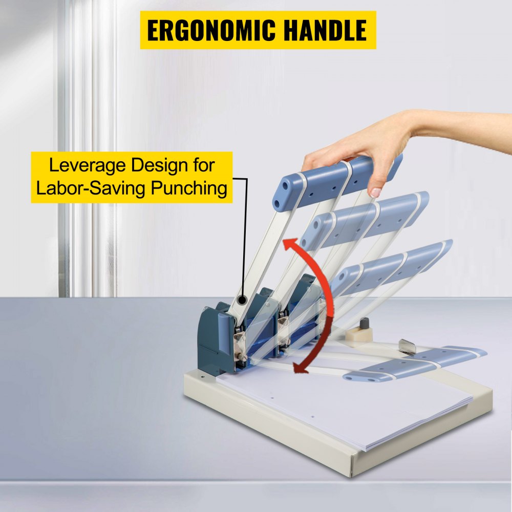 VEVOR 3-Fach-Locher 150 Blatt Blocklocher 28x34x40cm Kraftlocher 83mm Lochabstand Papierstanzer 12mm Papierrand Registraturlocher für 15mm dick Papier ideal zum Stanzen von Papier PV-/PP-Plastiktüten