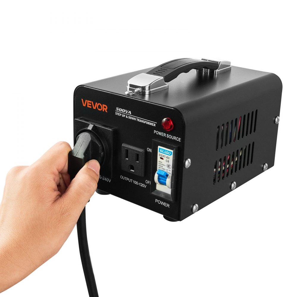 VEVOR Spannungswandler-Transformator, 500VA, Aufwärts-/Abwärtstransformator, Konvertierung von 110 V auf 220 V & von 220 V auf 110 V, mit US-, EU-Steckdose, Netzkabel, Schutzschalter