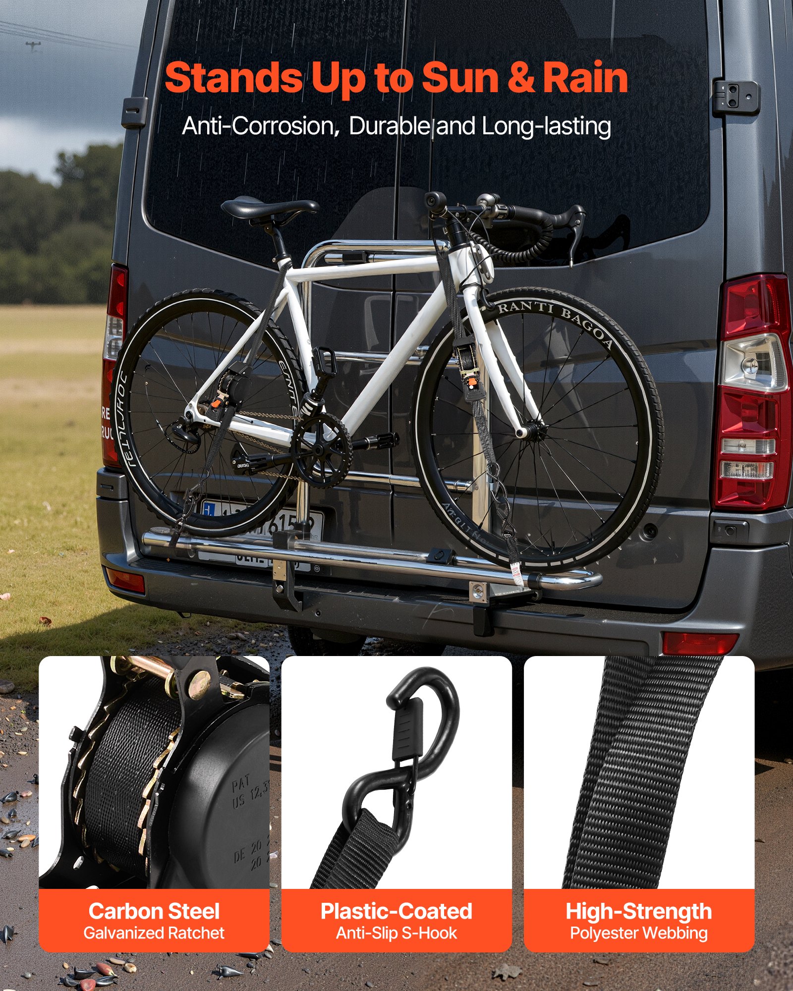 VEVOR Automatik Spanngurt, 25,4x4876,8 mm, Zurrgurte mit S-Haken, 700 kg Bruchlast, Tragetasche, einziehbare Ratschengurte für Umzüge, Anhänger, Motorräder, Kajaks, Autodächer, 4er-Pack