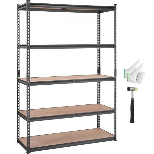 VEVOR Lagerregal, 5-stufig verstellbar, 907,2 kg Tragkraft, Schwerlastregal, Werkstattregal, Allzweckregal, schwarz, 121,92x45x182,88 cm für Küche, Speisekammer, Keller, Badezimmer, Wäscherei