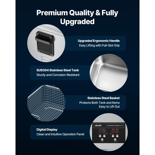 VEVOR 10L Ultraschallreiniger | 180W, 40kHz, Mit Korb & Digitalanzeige, Edelstahl – Für Vergaser, Schmuck, Werkzeuge, Instrumente