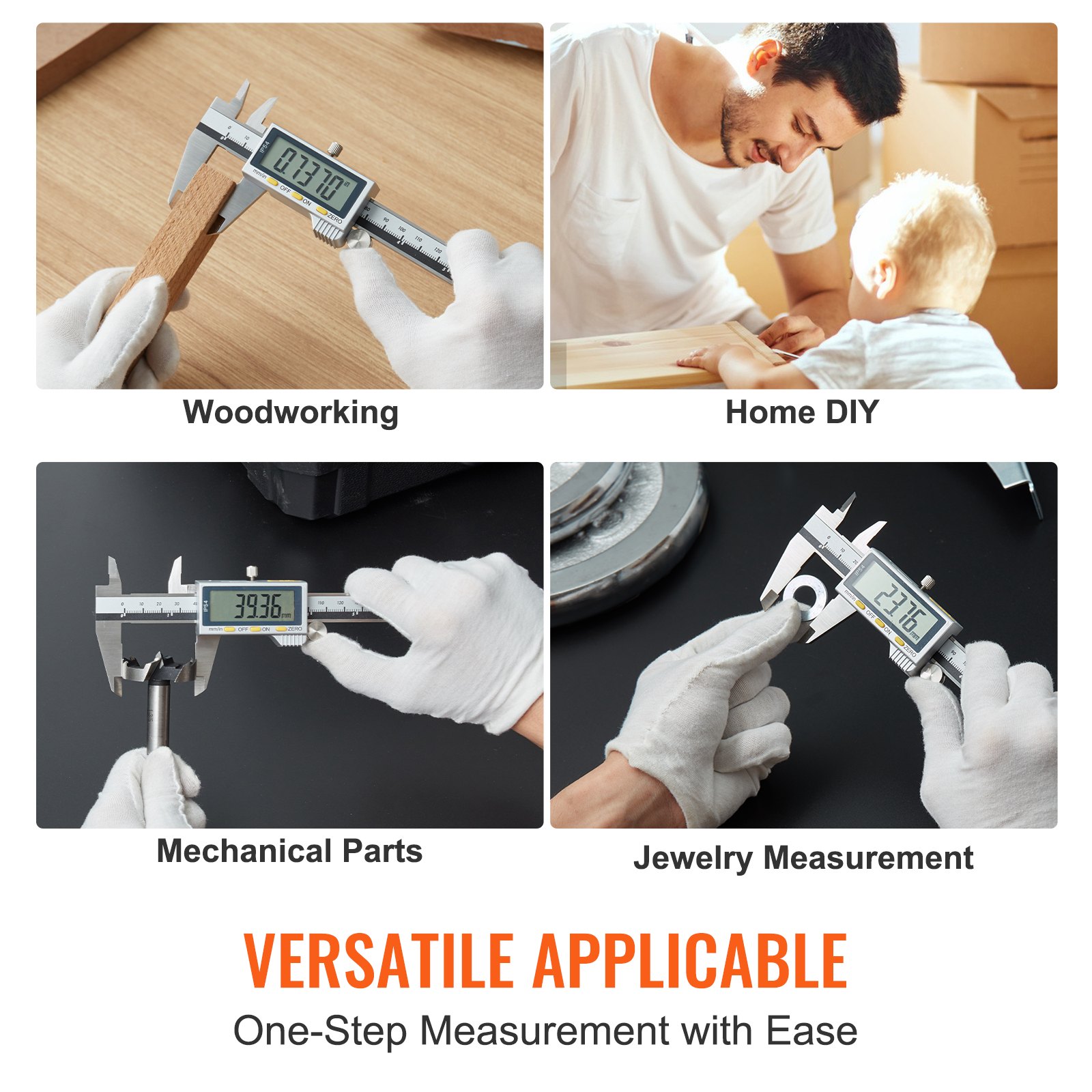 VEVOR Messschieber Digital 0-150m Schieblehre Messwerkzeuge ±0,02mm Edelstahl IP54  LCD-Display Automatische Abschaltfunktion Ideal zum Messen von Innen-/ Außendurchmesser, Tiefe und Schrittweite