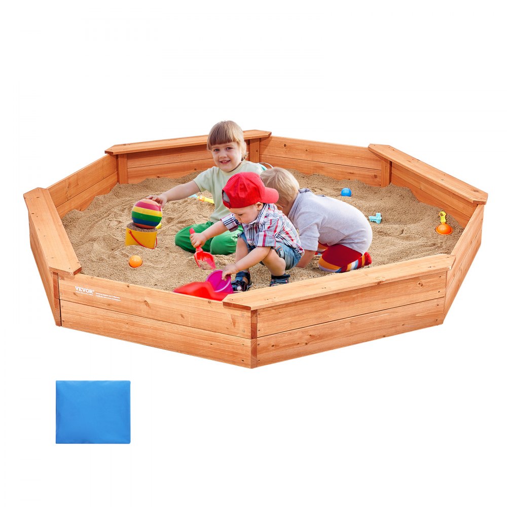 VEVOR Sandkasten Holz Achteckiger Sandkasten Sandgrube 3-12 Jahre 192x192x23cm