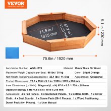 VEVOR Sandkasten Holz Achteckiger Sandkasten Sandgrube 3-12 Jahre 192x192x23cm