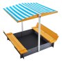 VEVOR Holzsandkasten mit Überdachung, Sandkasten, Sandgrube mit klappbaren Sitzbänken und Bodeneinlage, Naturholz-Sandkasten für Kinder für den Garten, Geschenk für Kinder im Alter von 3–12 Jahren