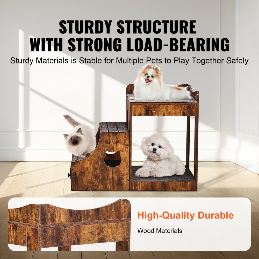 VEVOR Etagenbett für Haustiere mit abnehmbarer Treppe, Fenstersitz für Hunde/Katzen mit Stauraum, mehrstufiges Bett, Schlafcouch für Hunde, Sitzplattform für Haustiere,  830 x 450 x 675 mm (Braun)