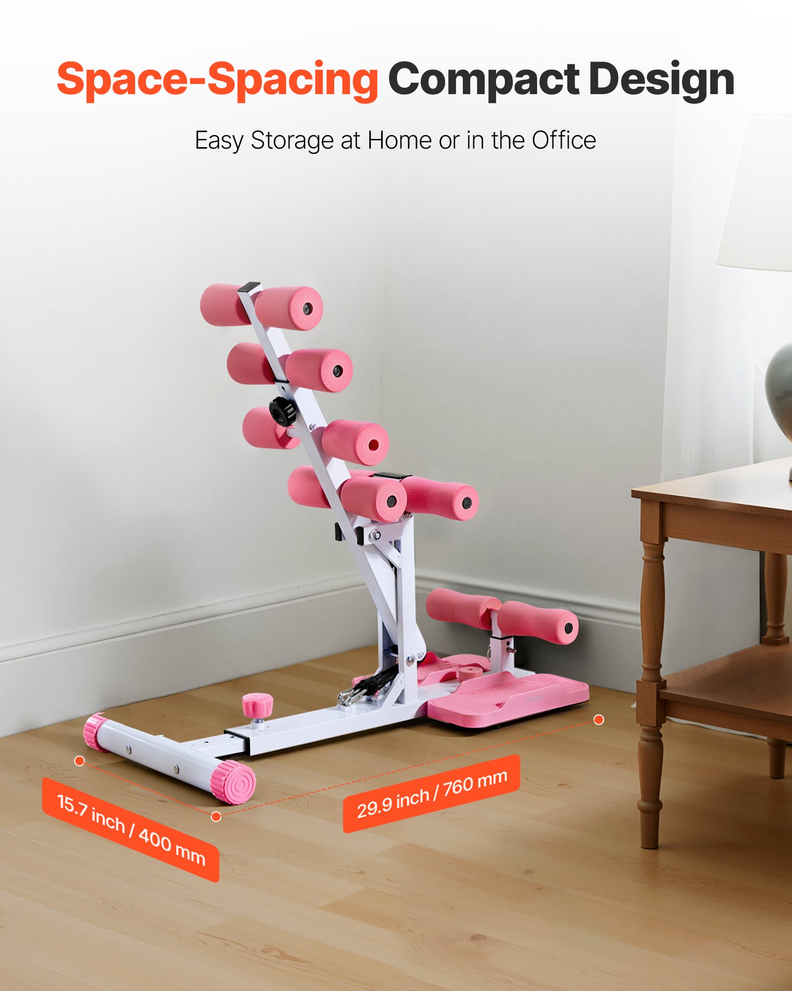 VEVOR Deep Squat Machine verstellbarer Gesäßtrainer mit 3 hochfesten Widerstandsbändern, klappbarer Rumpf- und Gesäßtrainer, Liegestütz-Trainingsgerät für das Heim-Fitnessstudio, Pink + Weiß