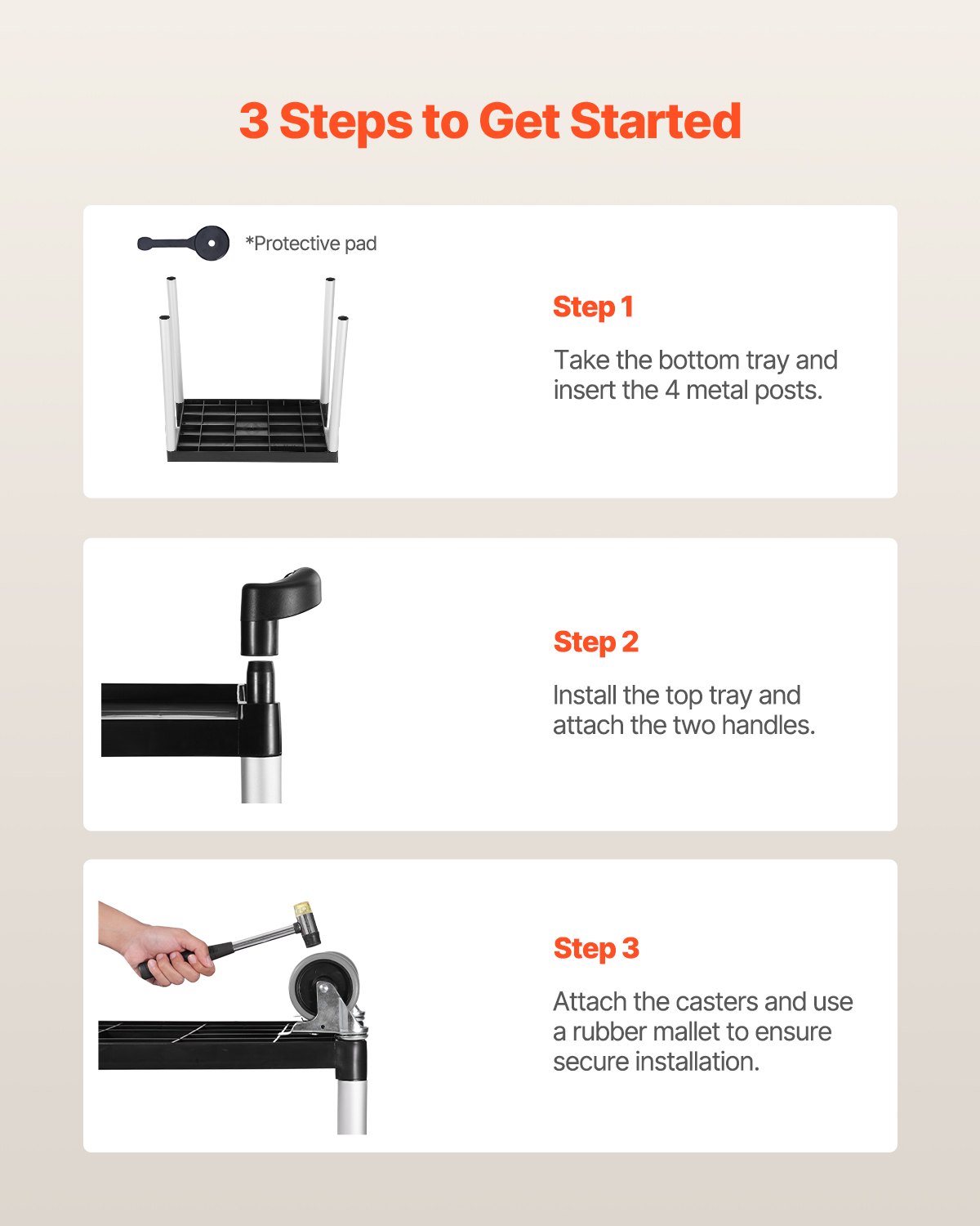 VEVOR Mehrzweckwagen, 136 kg Tragkraft, 2-stufiger Universalwagen aus Kunststoff mit 360° Schwenkrädern (2 mit Bremsen), 800x410x945 mm großer Servierwagen für Lager, Büro, Zuhause, Restaurant, Küche