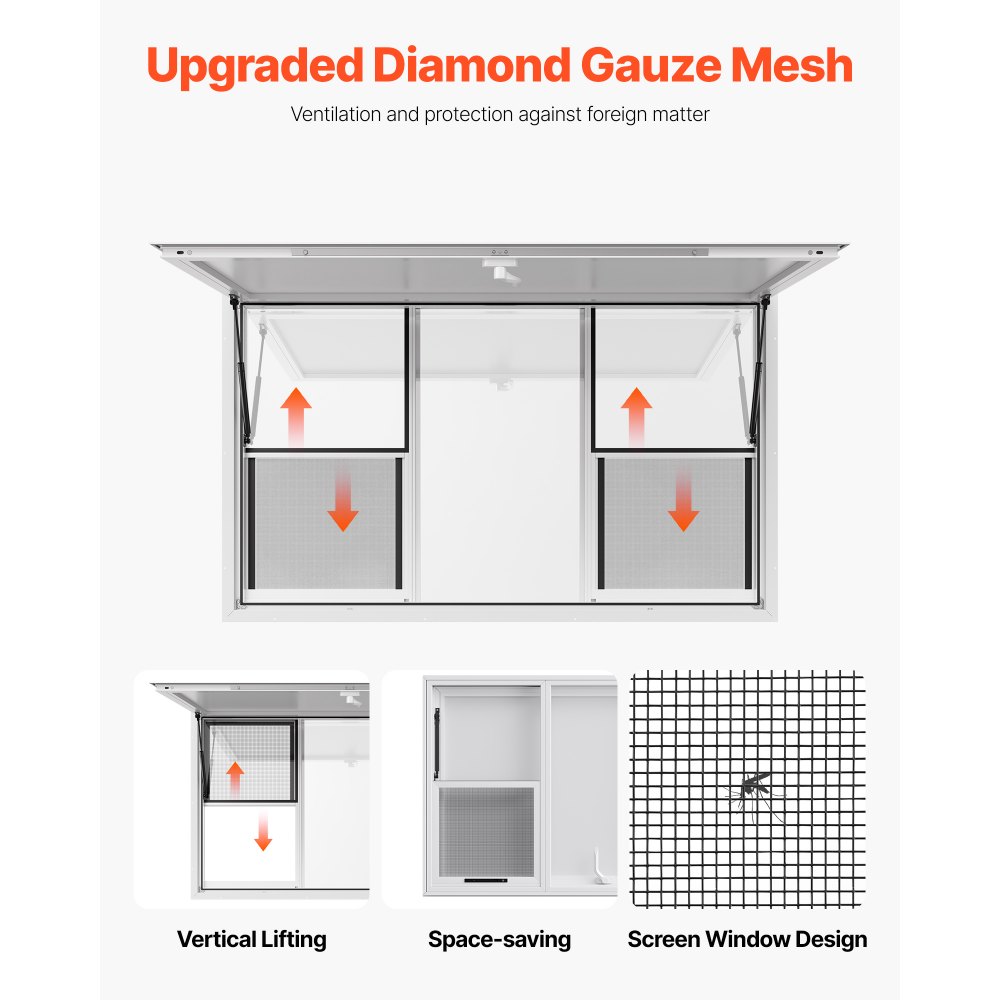 VEVOR Concession Window 152x92 cm, Aluminum Alloy Service Window for Food Truck, Up to 85 Degrees Stand Serving Window with 6 Sliding Windows, Awning Door, and Drag Hook, for Concession Trailers