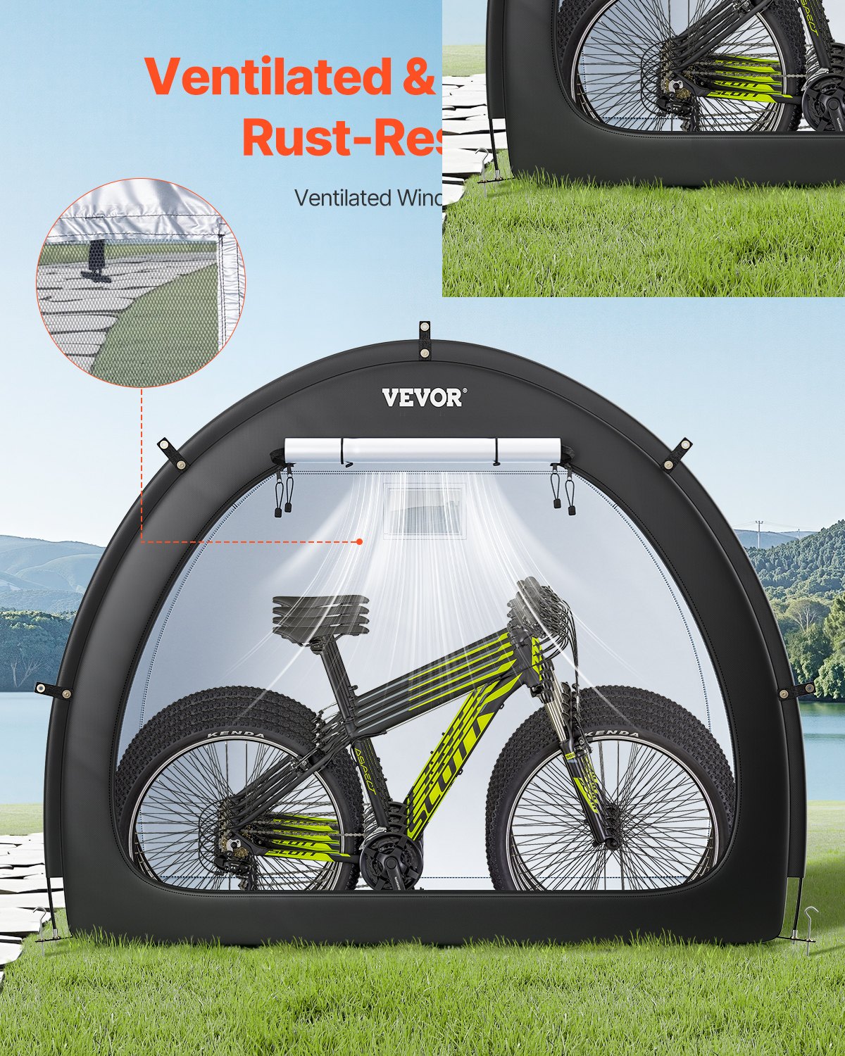 VEVOR Fahrradzelt, 4 bis 5 Fahrräder, geräumige Fahhrradgarage mit belüftetem Fenster, fächerförmige Fahrradschuppe mit hochfestem Fiberglas & Doppelreißverschlüssen, 2190x1550x1730 mm