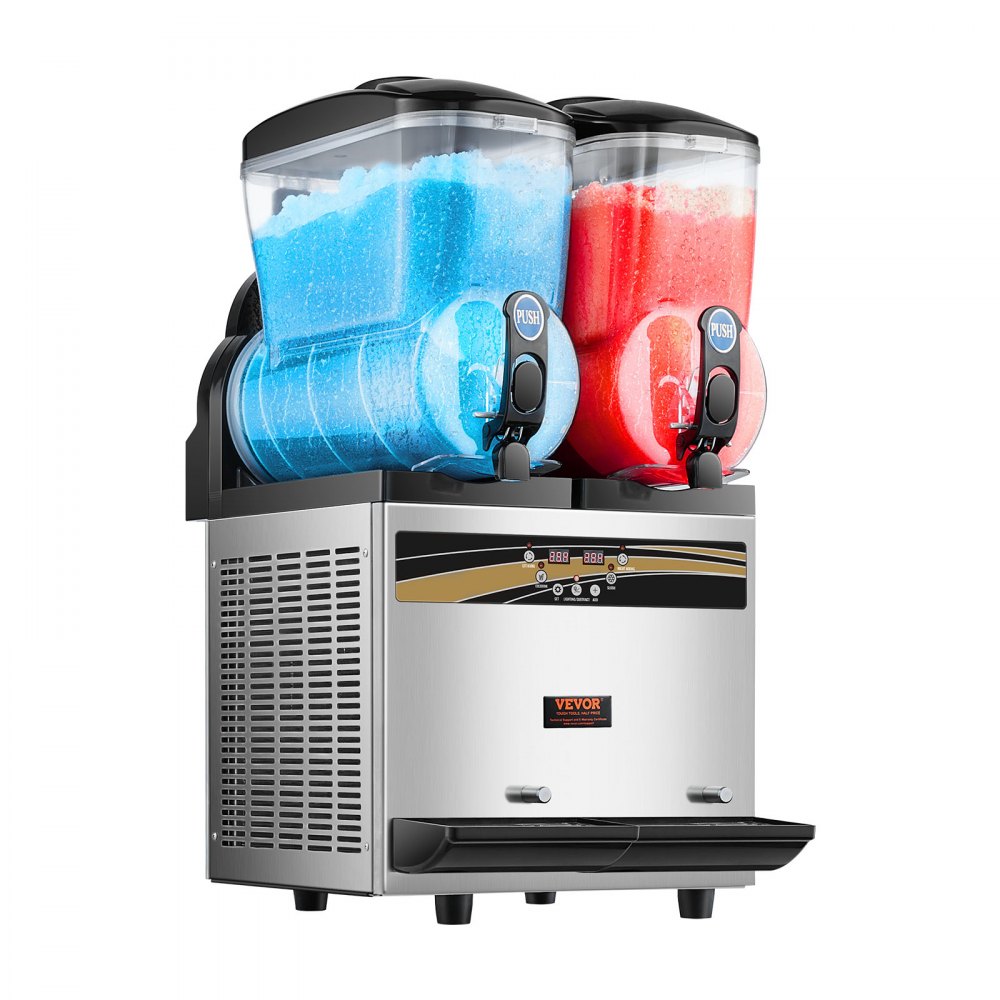 VEVOR kommerzielle Slusheis Maschine, 2 x 15 L Slush Eismaschine Slusheis Eismaschine, Slushy Make 120 Tassen Edelstahl-Gefrorenes-Getränke-Maker für Home-Party-Restaurants Café-Bars