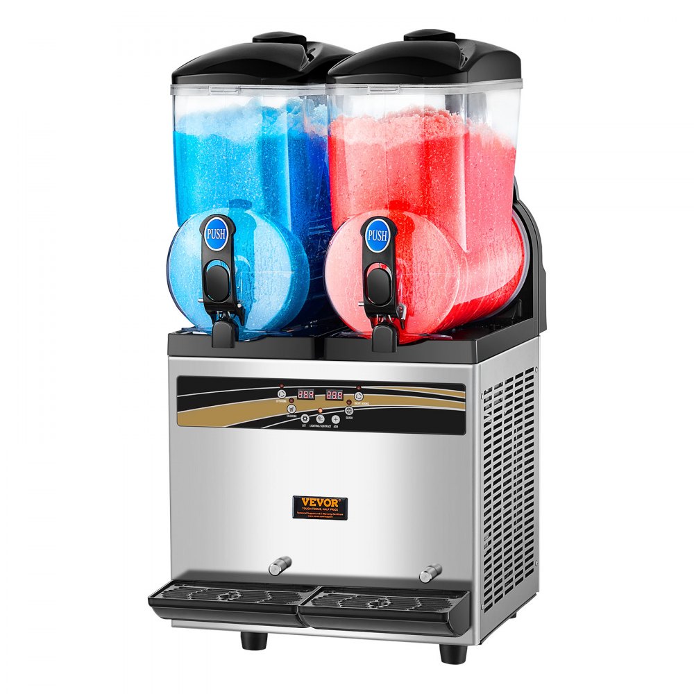 VEVOR kommerzielle Slusheis Maschine, 2 x 15 L Slush Eismaschine Slusheis Eismaschine, Slushy Make 120 Tassen Edelstahl-Gefrorenes-Getränke-Maker für Home-Party-Restaurants Café-Bars