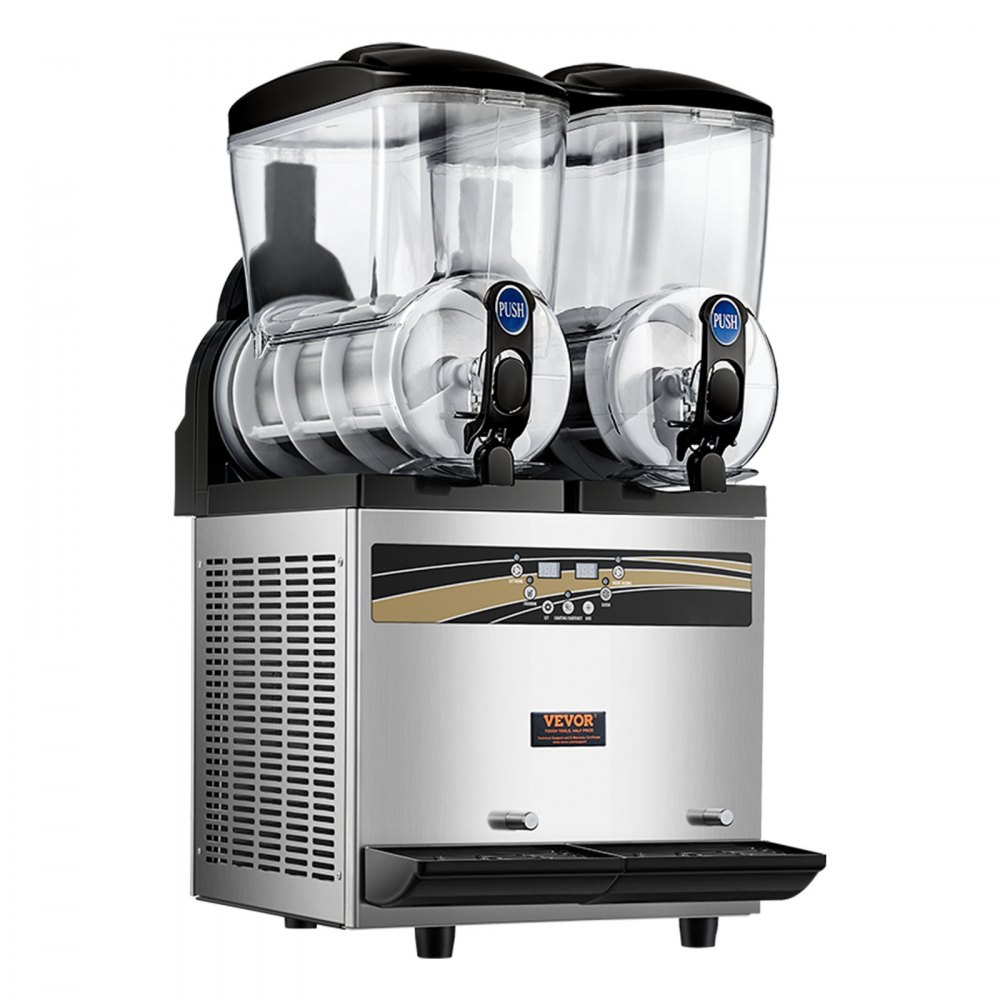 VEVOR kommerzielle Slusheis Maschine, 2 x 15 L Slush Eismaschine Slusheis Eismaschine, Slushy Make 120 Tassen Edelstahl-Gefrorenes-Getränke-Maker für Home-Party-Restaurants Café-Bars
