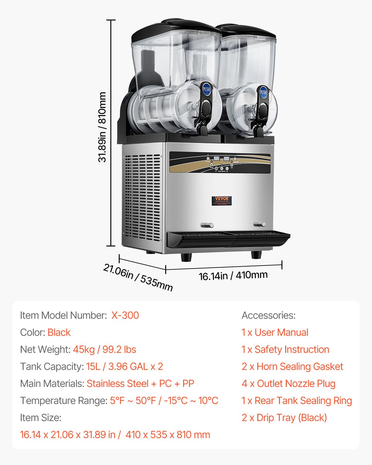VEVOR kommerzielle Slusheis Maschine, 2 x 15 L Slush Eismaschine Slusheis Eismaschine, Slushy Make 120 Tassen Edelstahl-Gefrorenes-Getränke-Maker für Home-Party-Restaurants Café-Bars