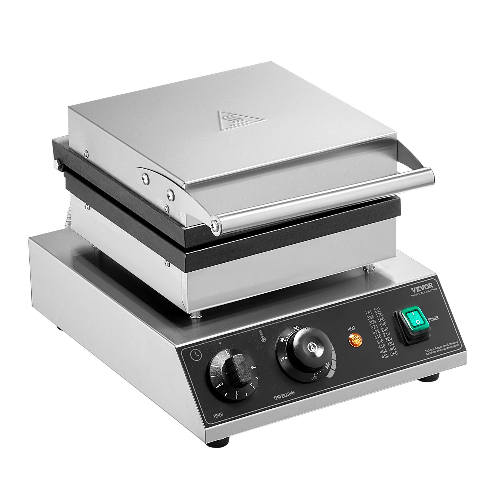 VEVOR kommerzielles Waffeleisen Waffelmaschine 2000 W antihaftbeschichtetes belgisches Waffeleisen aus Edelstahl mit Temperatur- und Zeitregelung, für Restaurant Bäckerei Snackbar 2 Stk. Waffeln