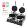 VEVOR Commercial Waffle Maker, Dual-Head Round Waffle Baker Machine, 2460W Non-Stick Stainless Steel Belgian Waffle Iron with Temp and Time Control, Handle, for Restaurant Bakery Snack Bar Family