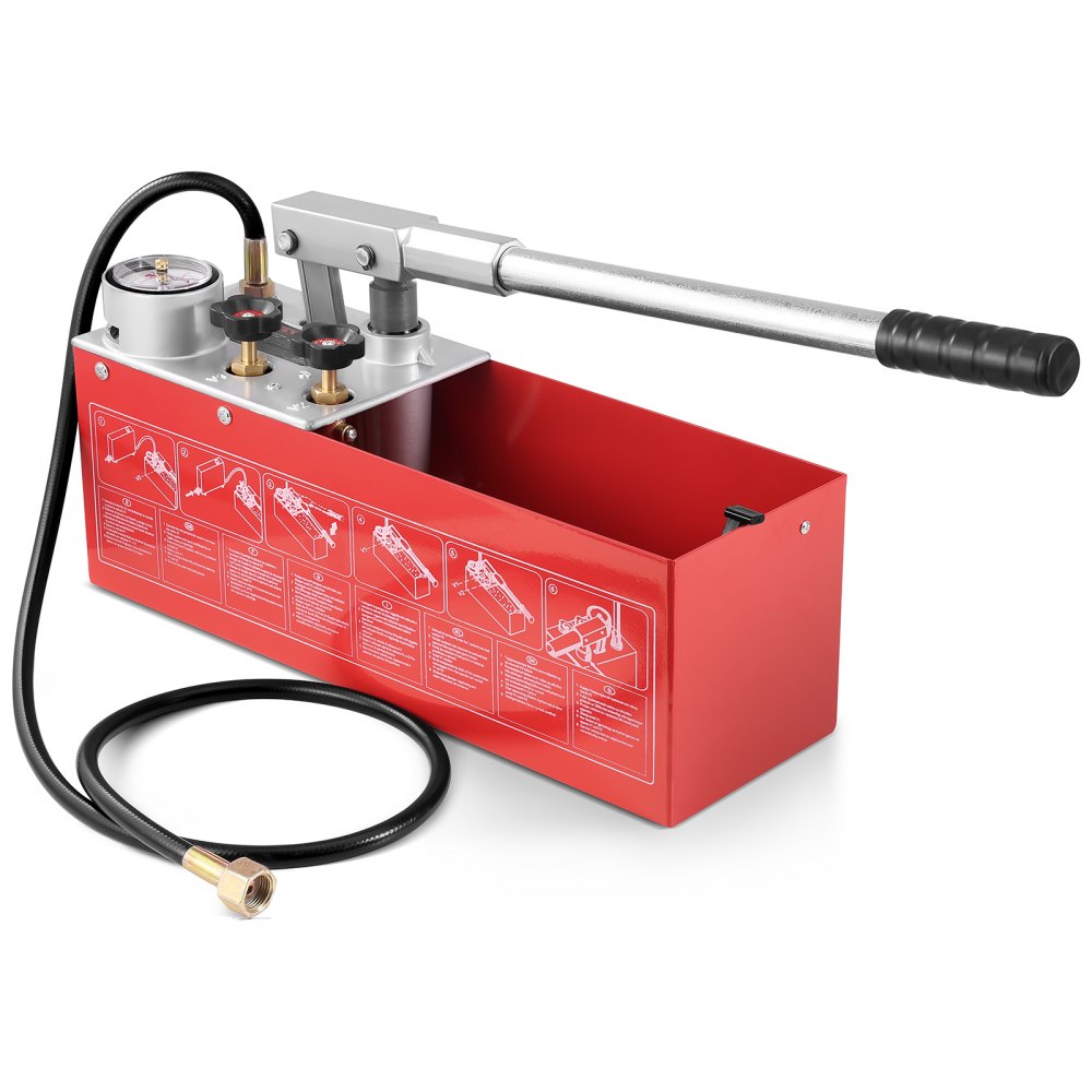 VEVOR Abdrückpumpe, max. 25 Bar, manuelles hydraulisches Wasserdruckprüfer-Set mit Doppelventil und Manometer, 10-L-Wassertank, 1,4-m-Schlauch mit 1/2-Zoll-Außengewindeanschluss für Rohrleitungen