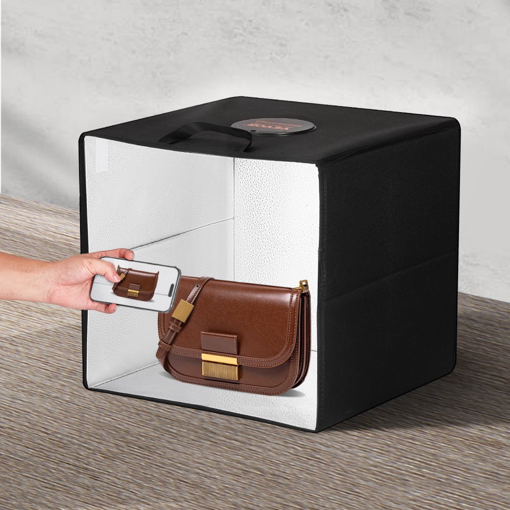 VEVOR Fotostudio-Leuchtkasten, 12 x 12 Zoll, 3000–5600 K, einstellbare 3 Farbtemperaturen, professionelles Aufnahmezelt-Set mit 120 LEDs, 6 doppelseitigen Farbhintergründen, hoher CRI ≥ 95 für kleine Produkte