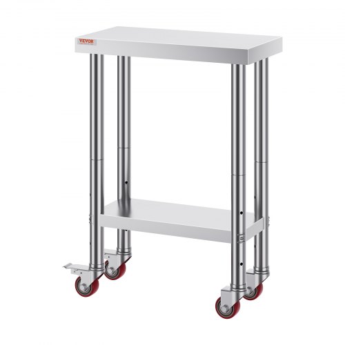Produktbild von Edelstahl-Arbeitstisch Mit Rollen – 60x30x85 Cm, 2 Etagen, Tragkraft 300 Kg, Für Küche & Gastro – Polierte Oberfläche