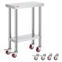 VEVOR Arbeitstisch 61 x 30 x 81 cm Edelstahl Catering Arbeitstisch Belastbarkeit 350 kg, Lebensmittel Zubereitungstisch mit Nachlauf Gewerbliche Arbeitstisch für Küche Bar 4 verstellbare Füße