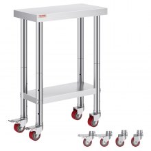 VEVOR rollbarer Arbeitstisch 61 x 30 x 85 cm Edelstahl Catering Arbeitstisch Belastbarkeit 350 kg, Lebensmittelzubereitungstisch gewerblicher Küchentisch für Bar mit 4 verstellbaren Füßen