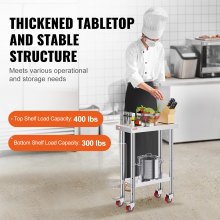 VEVOR Arbeitstisch 61 x 30 x 81 cm Edelstahl Catering Arbeitstisch Belastbarkeit 350 kg, Lebensmittel Zubereitungstisch mit Nachlauf Gewerbliche Arbeitstisch für Küche Bar 4 verstellbare Füße