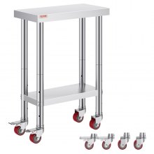 VEVOR Arbeitstisch 61 x 30 x 85 cm Edelstahl Catering Arbeitstisch Belastbarkeit 350 kg, Lebensmittel Zubereitungstisch mit Nachlauf Gewerbliche Arbeitstisch für Küche Bar 4 verstellbare Füße