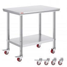 VEVOR Arbeitstisch 91 x 60 x 85 cm Edelstahl Catering Arbeitstisch Belastbarkeit 136,08 kg, Lebensmittel Zubereitungstisch mit Nachlauf Gewerbliche Arbeitstisch für Küche Bar 4 verstellbare Füße