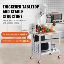 VEVOR Arbeitstisch 91 x 60 x 82 cm Edelstahl Catering Arbeitstisch Belastbarkeit 160 kg, Lebensmittel Zubereitungstisch mit Nachlauf Gewerbliche Arbeitstisch für Küche Bar 4 verstellbare Füße