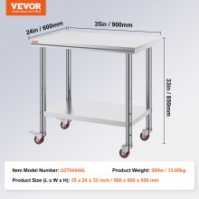 VEVOR Arbeitstisch 91 x 60 x 82 cm Edelstahl Catering Arbeitstisch Belastbarkeit 160 kg, Lebensmittel Zubereitungstisch mit Nachlauf Gewerbliche Arbeitstisch für Küche Bar 4 verstellbare Füße