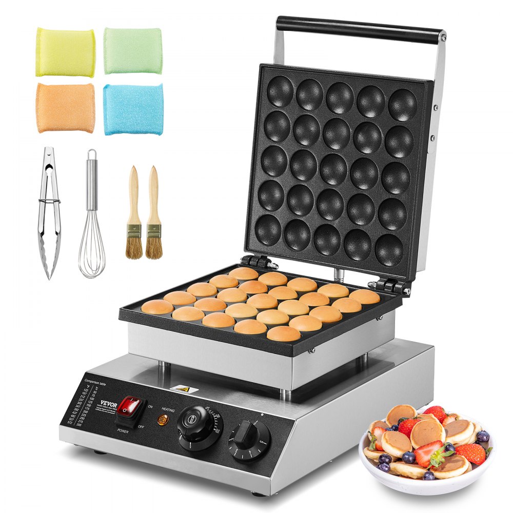 VEVOR Mini-Pfannkuchenmaker kommerzielle Dutch Mini Pfannkuchen Maschine, 25 Stk., 43 mm Durchmesser, Dorayaki-Backmaschine, 1700 W, Temperatur- und Zeitregelung, in Küchen, Cafés und Restaurants