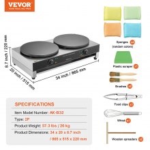 VEVOR Elektro Crepes Maker Kommerzielle Crepe-Maschine 6000W Doppelkopf 40cm Kein Stecker