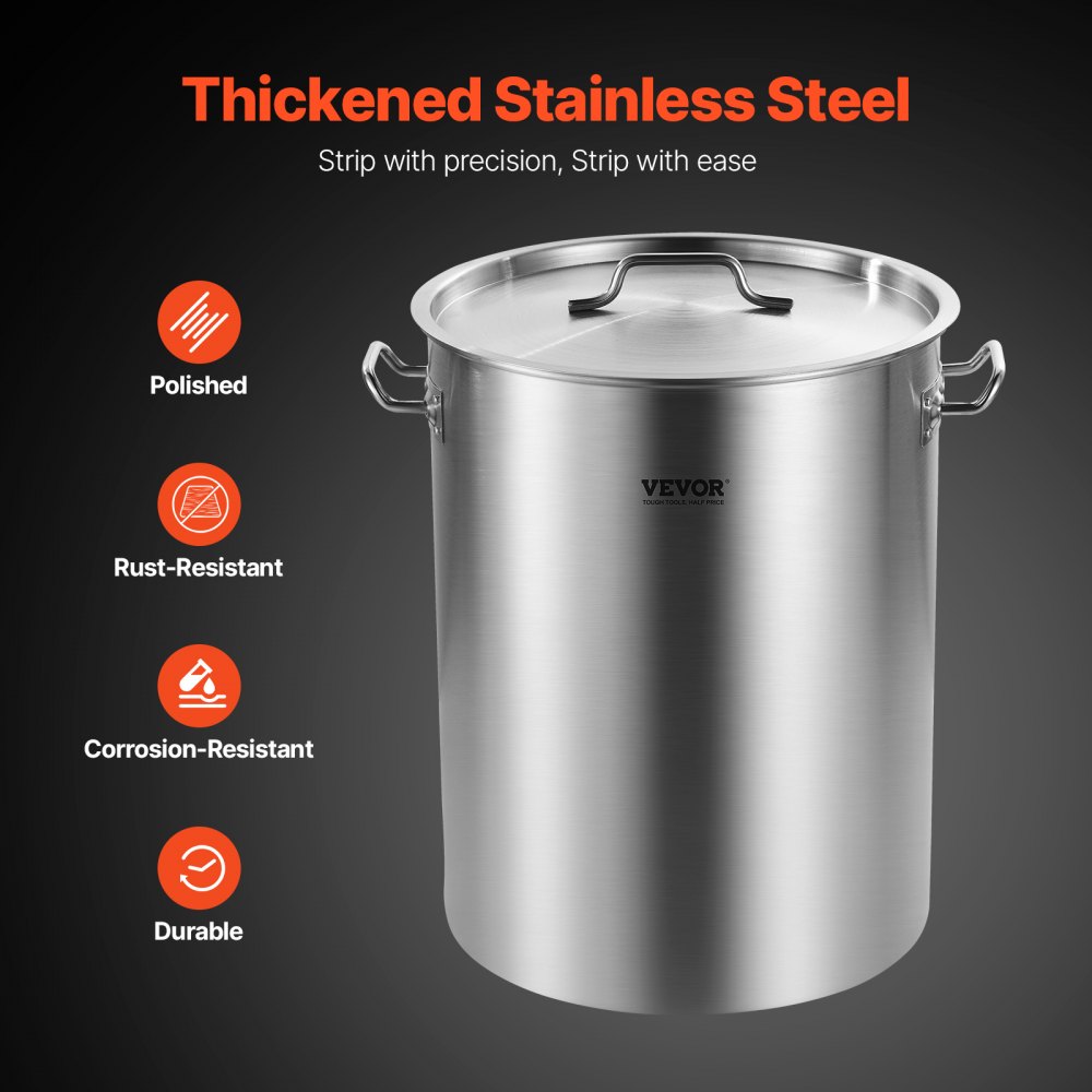 VEVOR Stainless Steel Soup Pot 34L, Large Capacity Cooking Pot, Saucepan with Basket, Lid & Handle, Commercial Quality Soup Pot, Polished Finish, for Steaming, Boiling or Frying, Silver