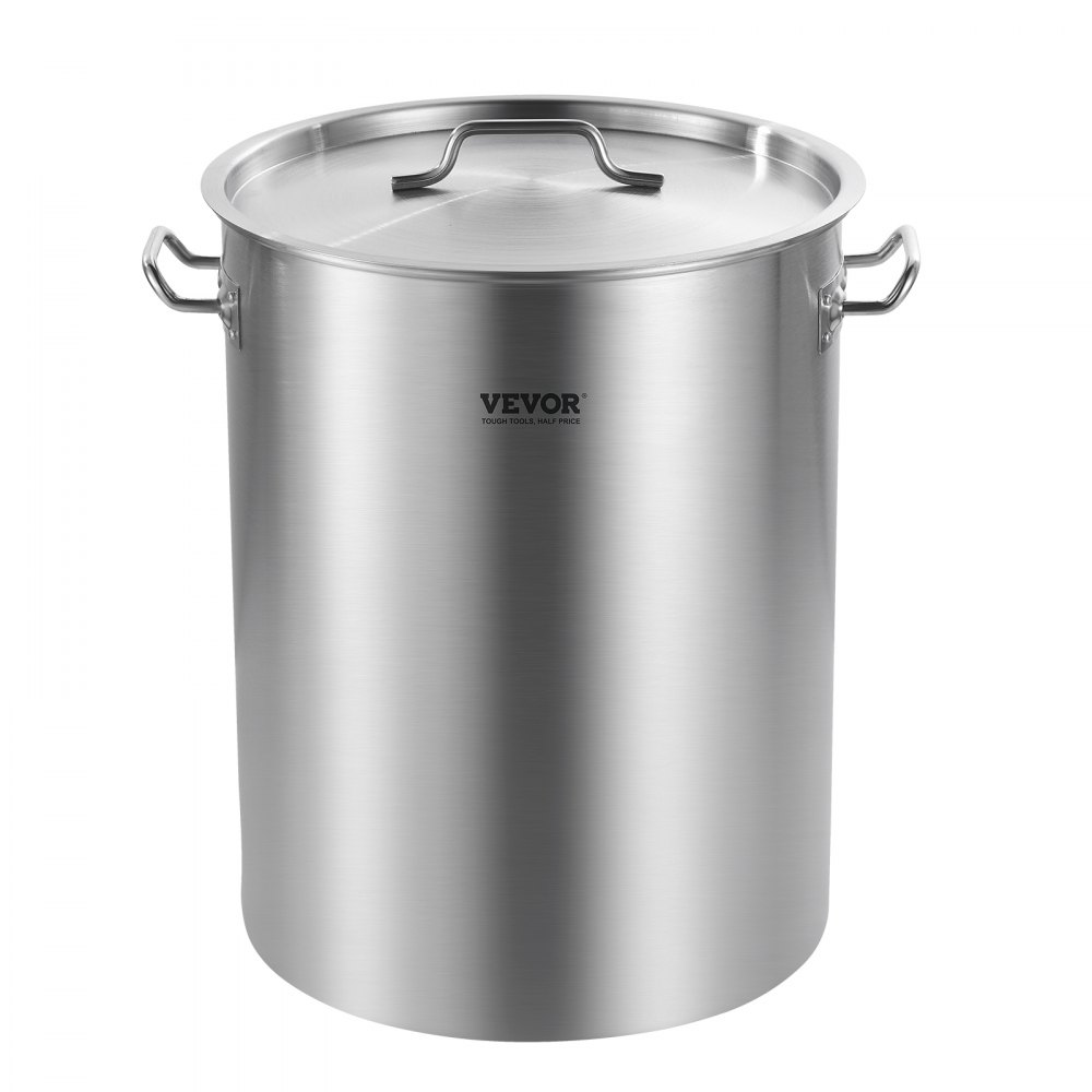 VEVOR Stainless Steel Soup Pot 34L, Large Capacity Cooking Pot, Saucepan with Basket, Lid & Handle, Commercial Quality Soup Pot, Polished Finish, for Steaming, Boiling or Frying, Silver