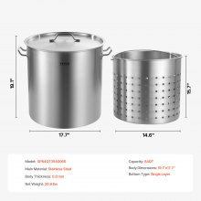 VEVOR Suppentopf Kochtopf Soßentopf 79,5L Edelstahl Kochen Soßen Korbdeckel