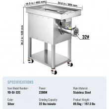 VEVOR Kommerzieller Elektrischer Fleischwolf 9,98kg/min 2200W Edelstahl Küche