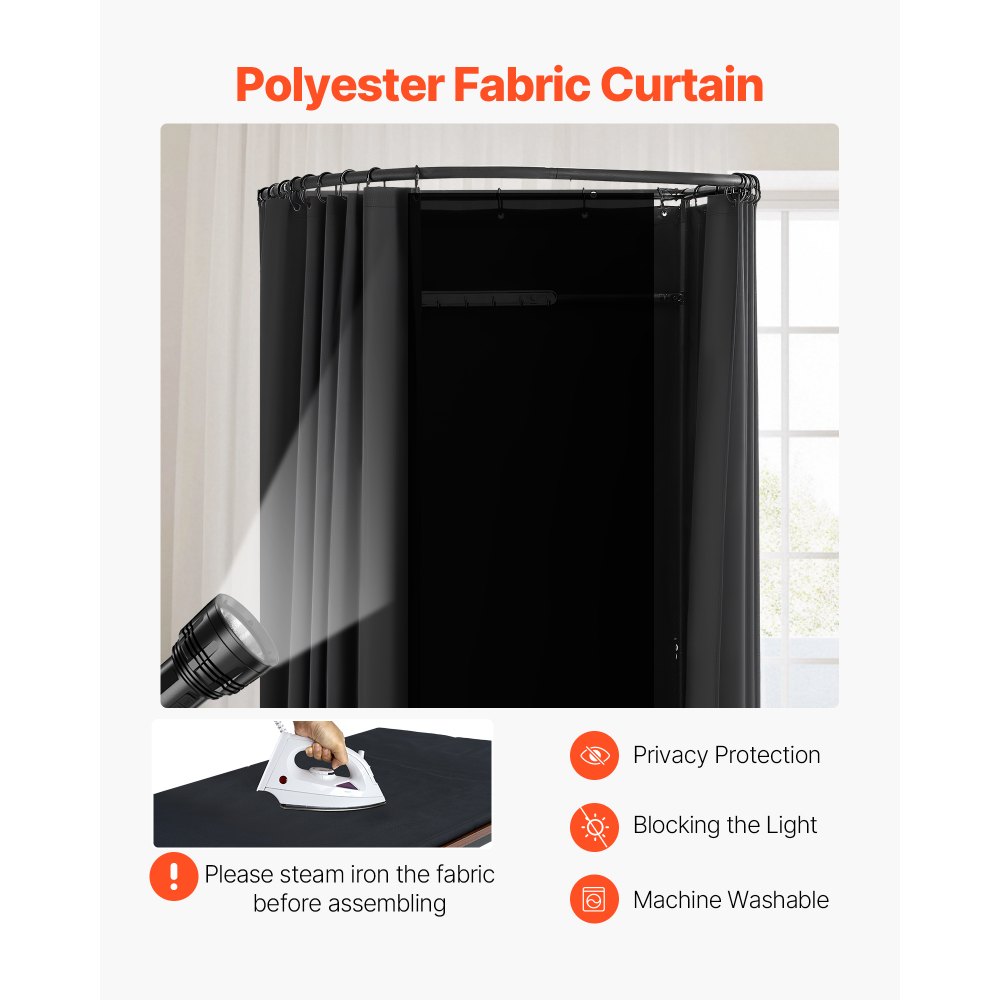VEVOR Umkleidekabine tragbarer Umkleideraum mit dicken Polyestervorhängen, Sichtschutz mit Beschattungsvorhang & Haken, für Boutiquen Einkaufszentren Schneidereien 100 x 95 x 200 cm (schwarz)