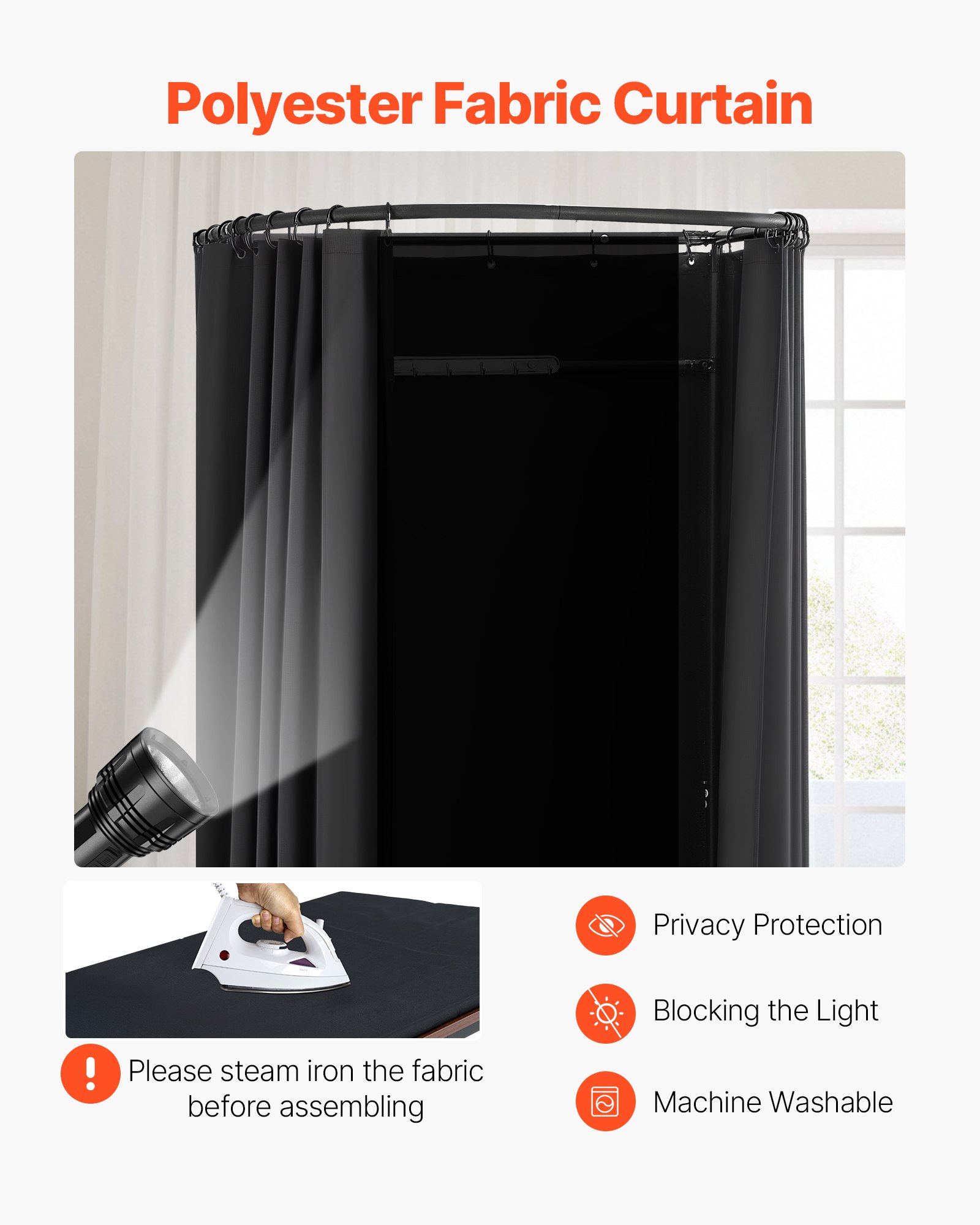 VEVOR Umkleidekabine tragbarer Umkleideraum mit dicken Polyestervorhängen, Sichtschutz mit Beschattungsvorhang & Haken, für Boutiquen Einkaufszentren Schneidereien 100 x 95 x 200 cm (schwarz)