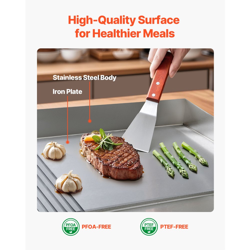 VEVOR Gewerbliche Elektrische Grillplatte 4400 W, Tischgrillplatte 725x400 mm Grillfläche, 50–300 °C, Elektrogrill, halb Gerillt, halb Glatt, mit 2 Spateln und 2 Bürsten, für Steaks Pfannkuchen