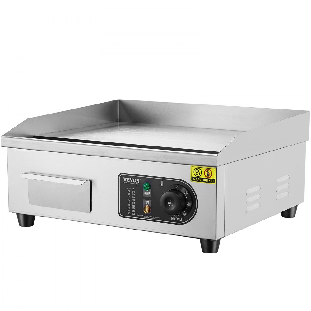VEVOR Kommerzieller elektrischer Grill, 2800 W, flache Grillplatte für die Arbeitsplatte, einstellbare Temperatur von 50–300 °C, 45 x 30 x 1 cm, Grillplatte aus Edelstahl mit 2 Schaufeln und 2 Bürsten für Zuhause oder das Restaurant