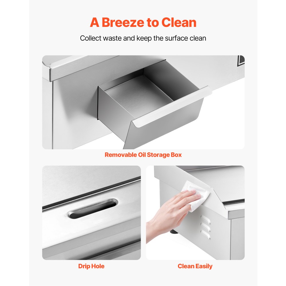 VEVOR Elektro-Grillplatte 4000 W 655 x 400mm Grillbereich, 50-300 °C Gastro-Griddleplatte aus Edelstahl (Gehäuse) Tischgrillplatte mit 2 Spateln 2 Bürsten & 4 Fußpolstern für Steaks BBQ, Ohne Stecker