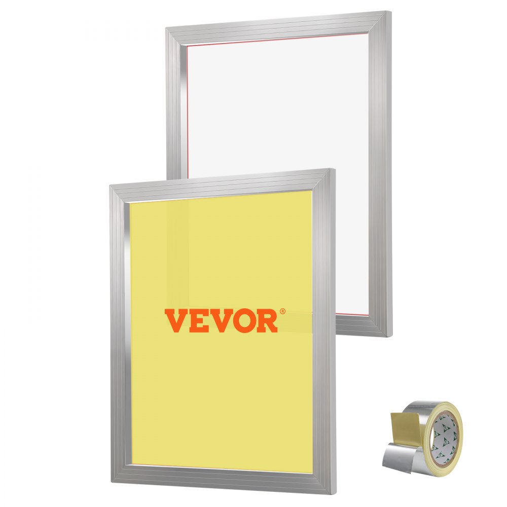 VEVOR-Siebdruckset mit Aluminiumrahmen, gelbem Netz und Klebeband.