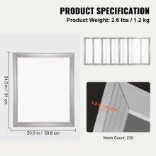 VEVOR Siebdruck-Set 2 Stk. Aluminium-Siebdruckrahmen, 50,8 x 61 cm Siebdruckrahmen mit 230 Netzstoff, Hochgespanntes Nylongewebe & Dichtungsband für T-Shirts, DIY-Druck usw.