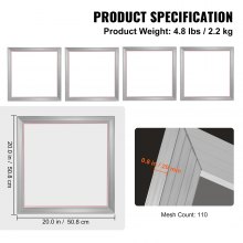 VEVOR 4 Stk. Aluminiumlegierung Siebrahmen Siebdruckpresse 50,8 x 50,8 cm, Siebdruckmaschine Zubehör 110 Mesh, Säureresistenz & nicht Verformbar für Kissenbezügen, Stoffen, Papier, Kopierpapier usw.