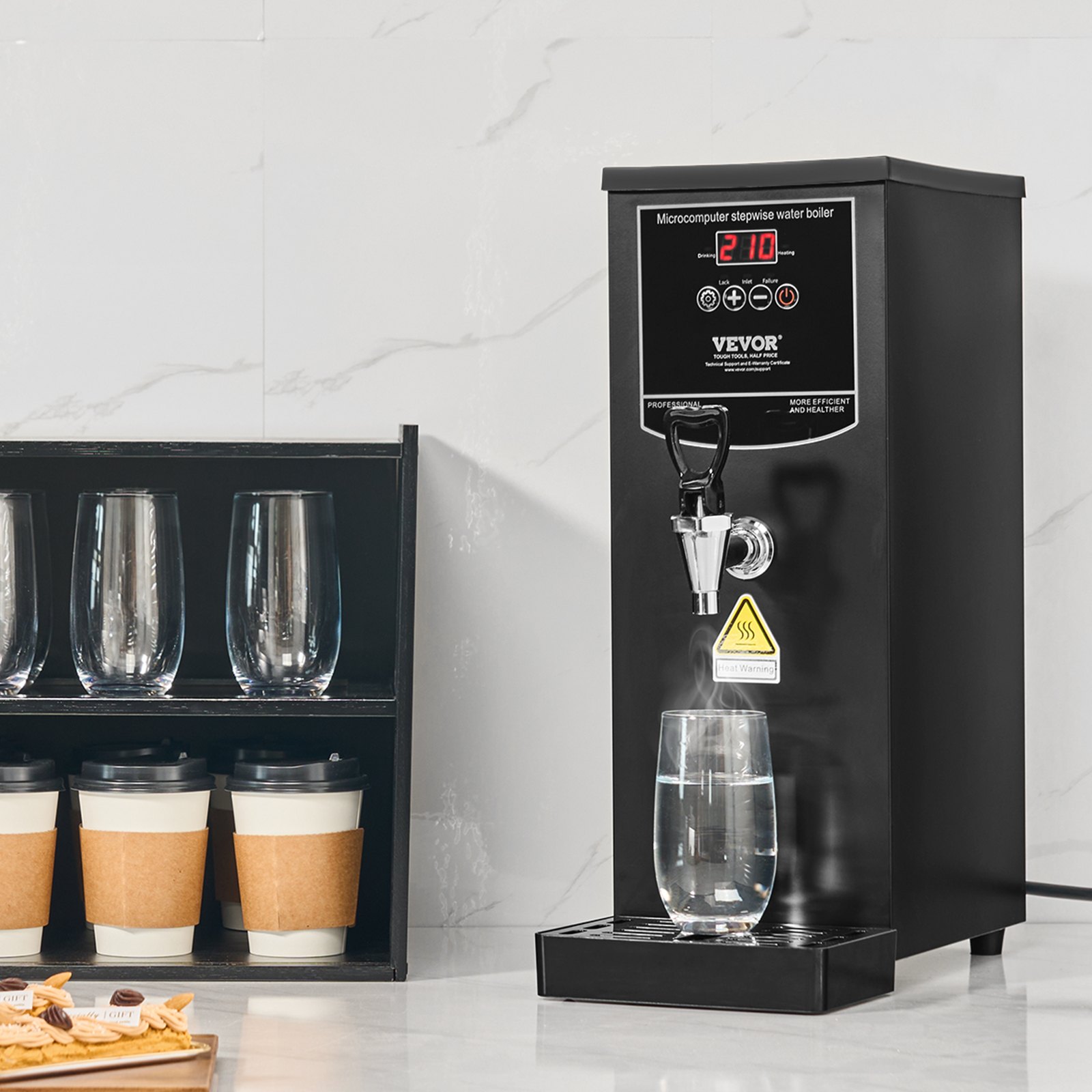 VEVOR Gewerblicher Heißwasserspender 10 L, 1,5 kW Wasserkocher Elektrisch mit Heizrohr aus Edelstahl 316, Stufenweise Schnellaufheizung 50 L/h Heißwasserbereiter für Cafés Teestuben Restaurants Büros