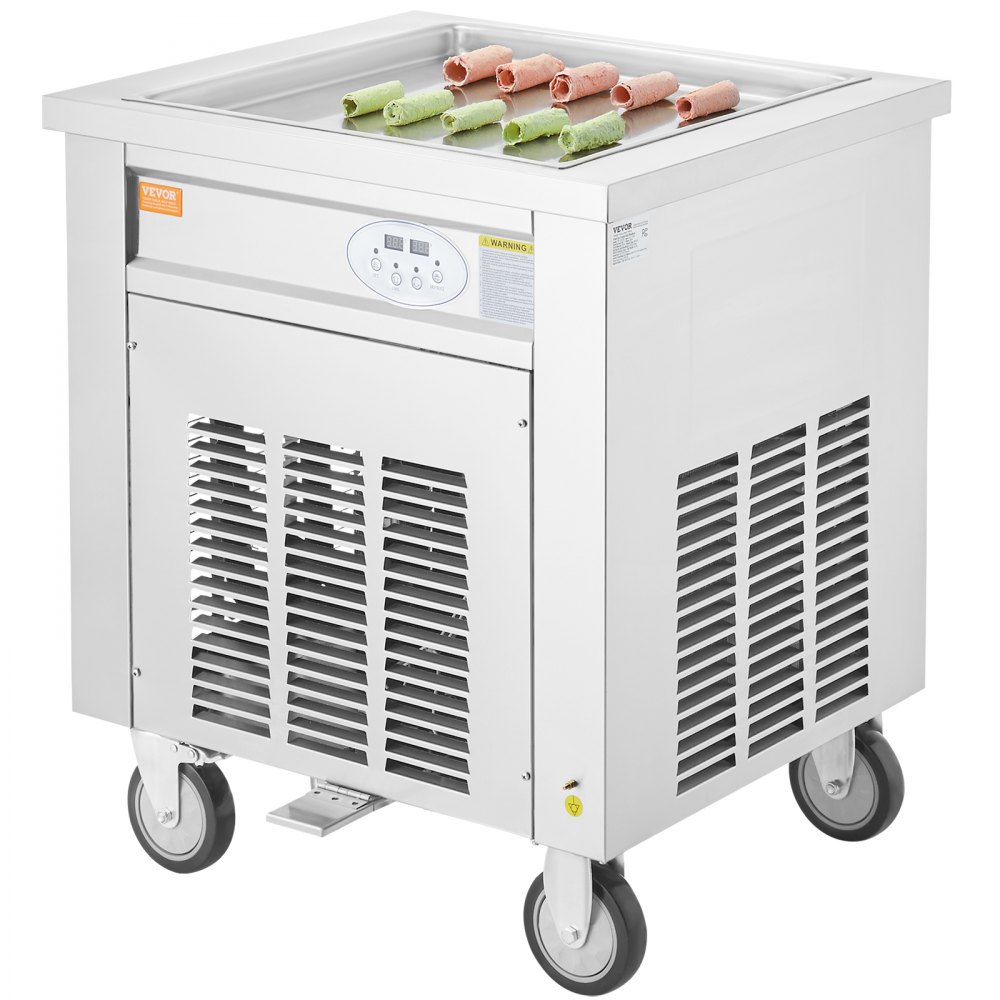 VEVOR Maschine für Frittierte Eisrollen, 50 x 50 cm Große Quadratische Pfanne zum Frittieren von Eis, Kommerzielle Eismaschine aus Edelstahl mit Kompressor und 2 Schabern
