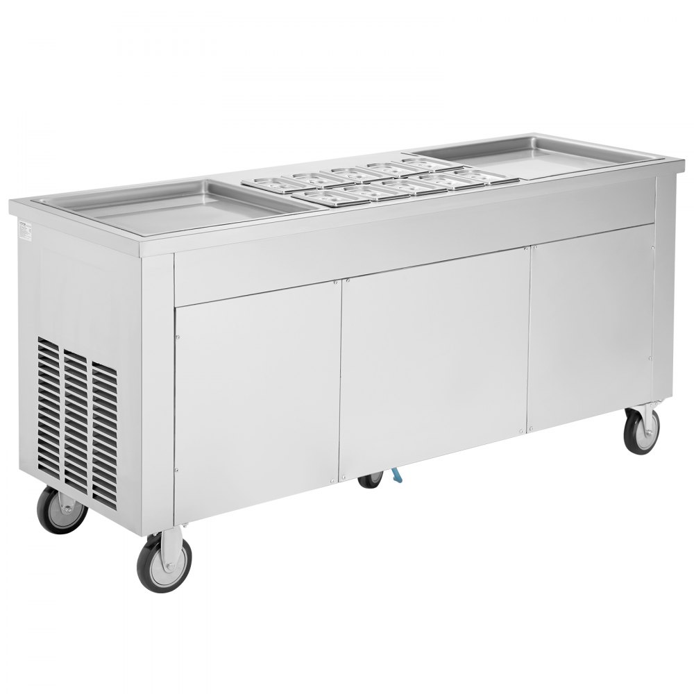 VEVOR Rollbare Maschine für Frittierte Eisrollen, 2 Stk. 45 x 45 cm Quadratische Pfannen zum Frittieren von Eis, Kommerzielle Eismaschine mit Kompressor und 4 Schabern, für Eiscreme, Frozen Yogurt